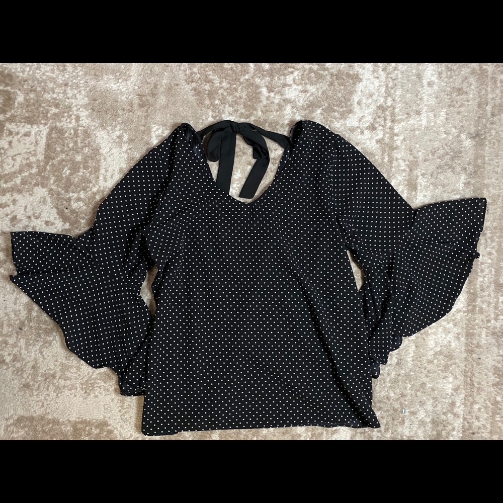 Polka Dot Bell Sleeve Blouse